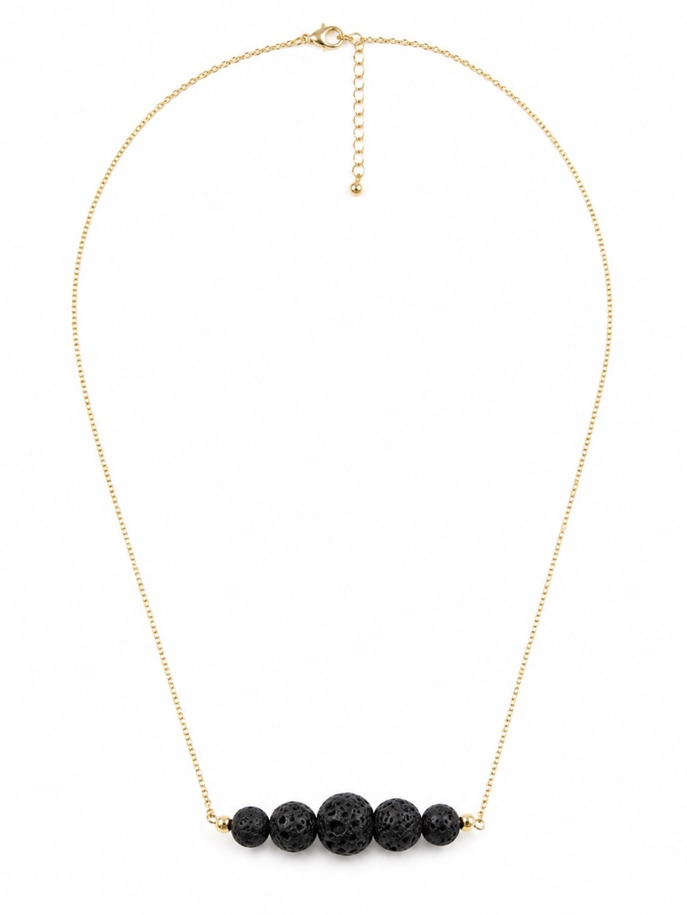 Black Lava Rock Essential Oil Diffuser Necklace Gold Filled Aromatherapy Jewelry